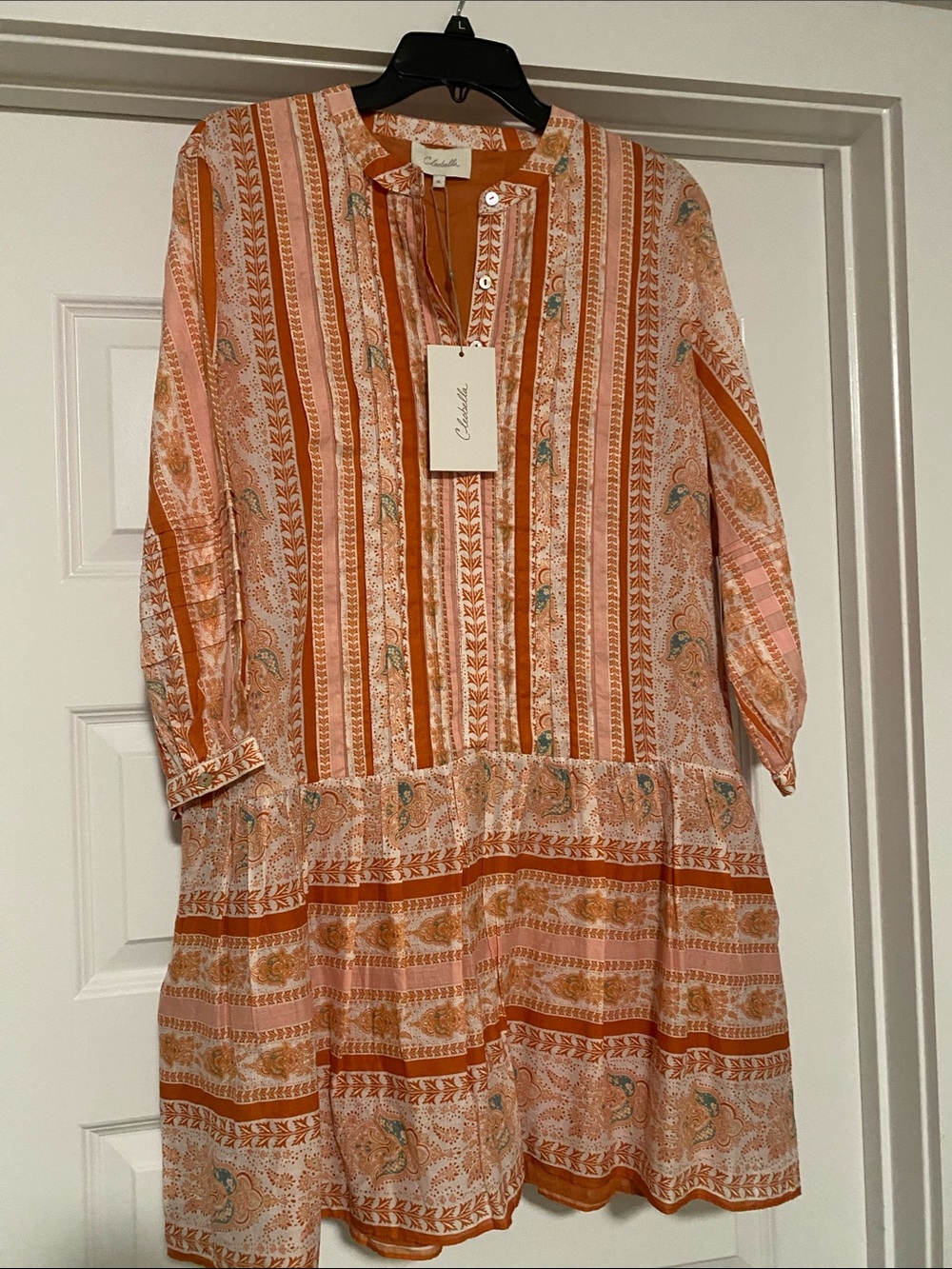 Cleobella Pink and Rust Paisley Stripe Tiered Dress